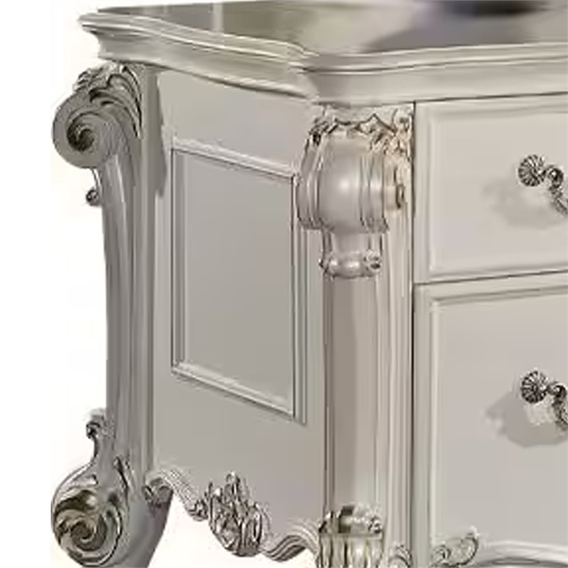Antoine Home Office Desk- 5 Drawer- Pearl White Wood Gold- 74 Inch
