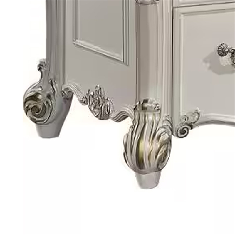 Antoine Home Office Desk- 5 Drawer- Pearl White Wood Gold- 74 Inch