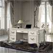 Antoine Home Office Desk- 5 Drawer- Pearl White Wood Gold- 74 Inch