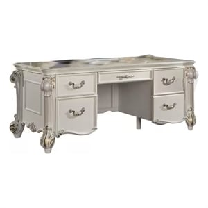 Antoine Home Office Desk- 5 Drawer- Pearl White Wood Gold- 74 Inch