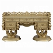 Rexx Vanity Desk with 5 Drawers and Ornate Carvings- 74 Inch Gold Wood