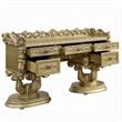 Rexx Vanity Desk with 5 Drawers and Ornate Carvings- 74 Inch Gold Wood