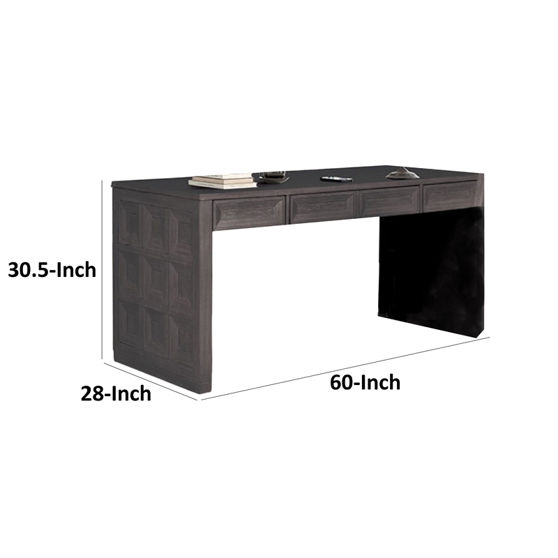 Kizie Writing Desk- 4 Drawers- Black Rubberwood- Rectangular 60 Inch