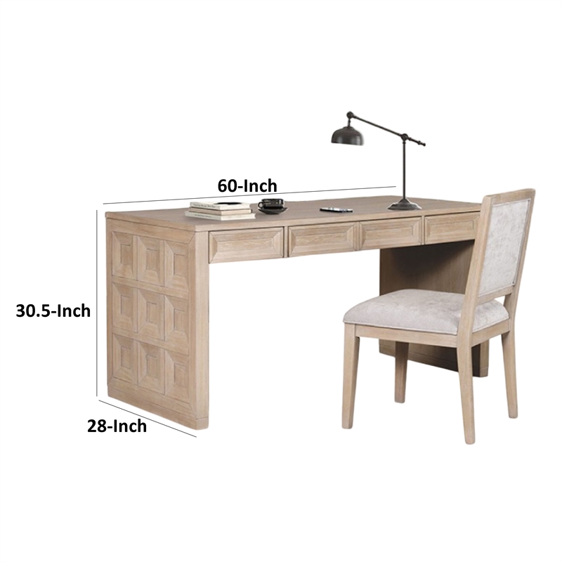 Kizie Writing Desk- 4 Drawers- Tawny Brown Wood- Rectangular 60 Inch