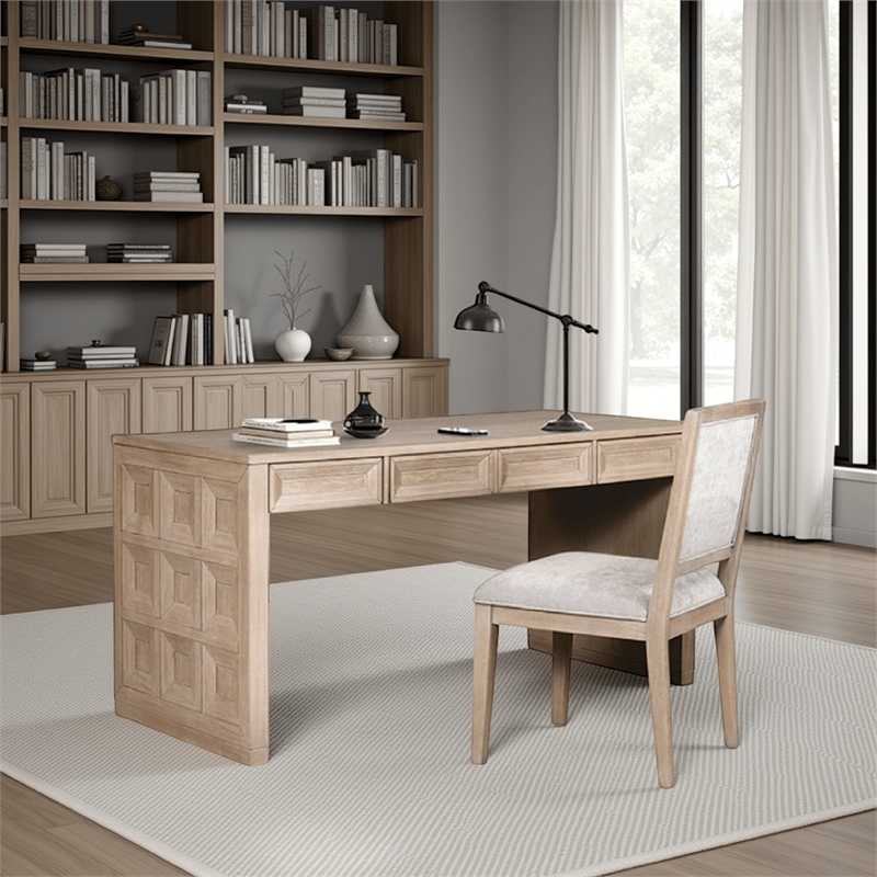 Kizie Writing Desk- 4 Drawers- Tawny Brown Wood- Rectangular 60 Inch