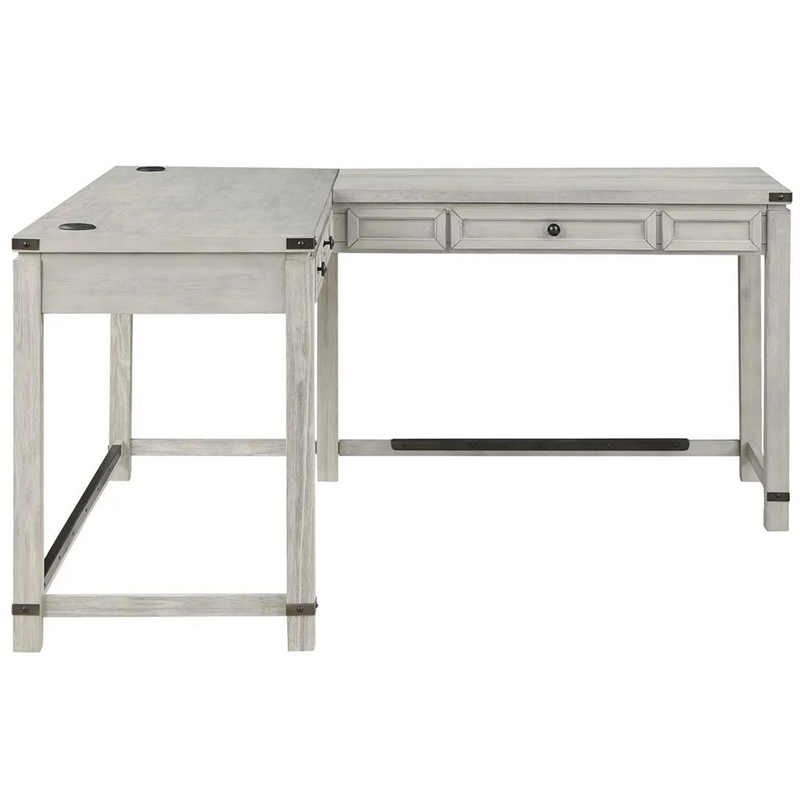 Gery L Corner Standing Sitting Desk with Lift Top- USB- White Wood