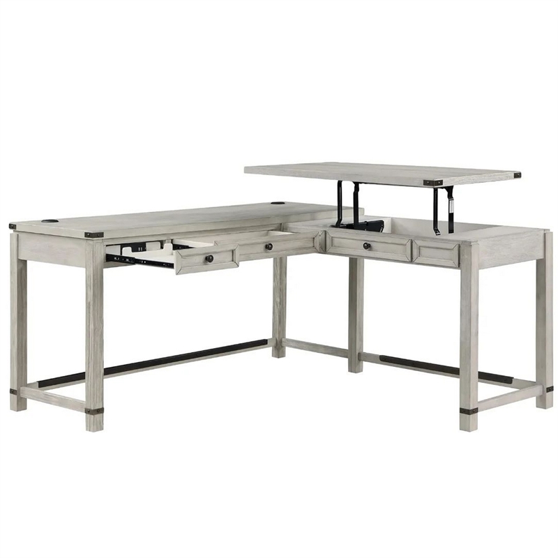 Gery L Corner Standing Sitting Desk with Lift Top- USB- White Wood