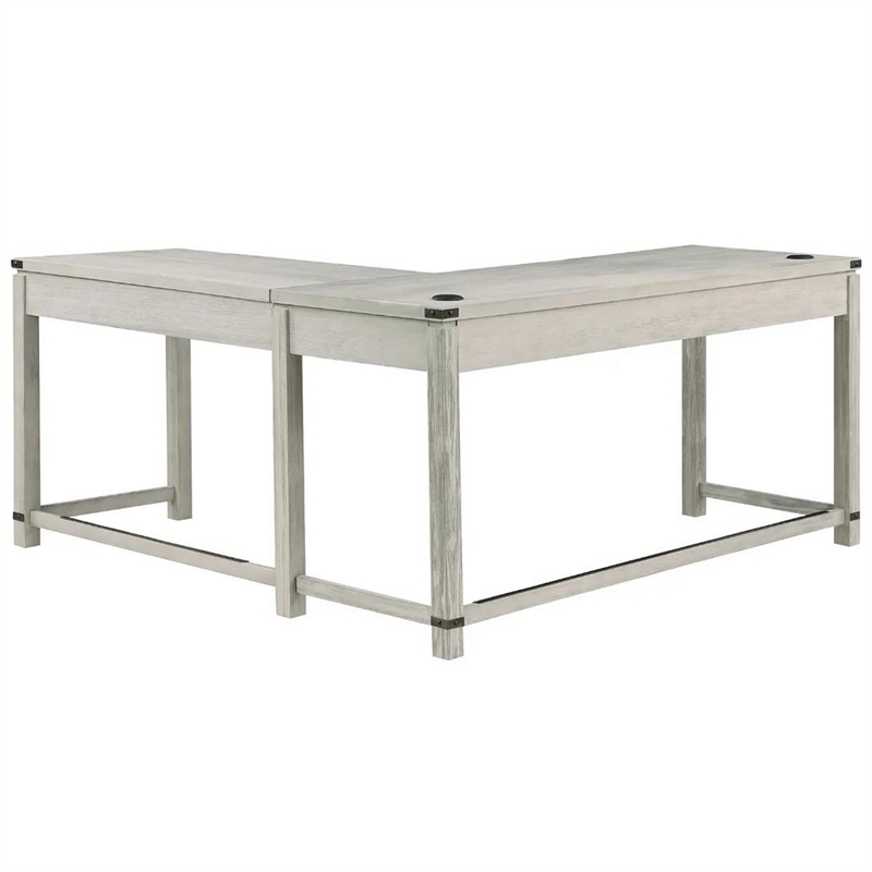 Gery L Corner Standing Sitting Desk with Lift Top- USB- White Wood