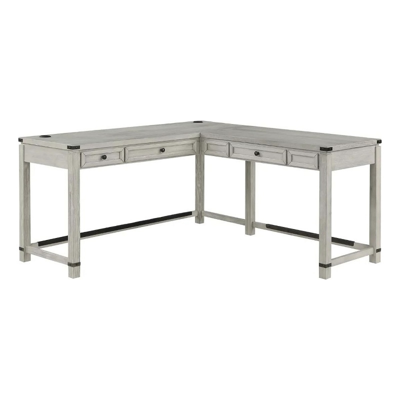 Gery L Corner Standing Sitting Desk with Lift Top- USB- White Wood