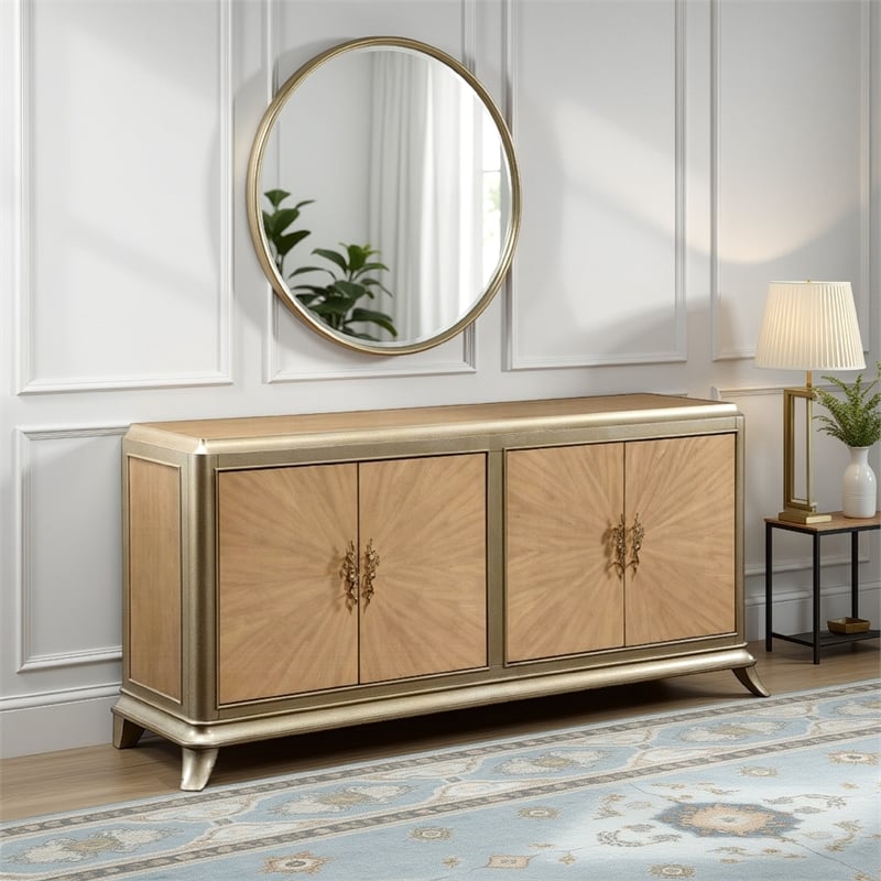 Sideboard Buffet Console with 2 Dual Door Cabinets- 73 Inch Brown Wood