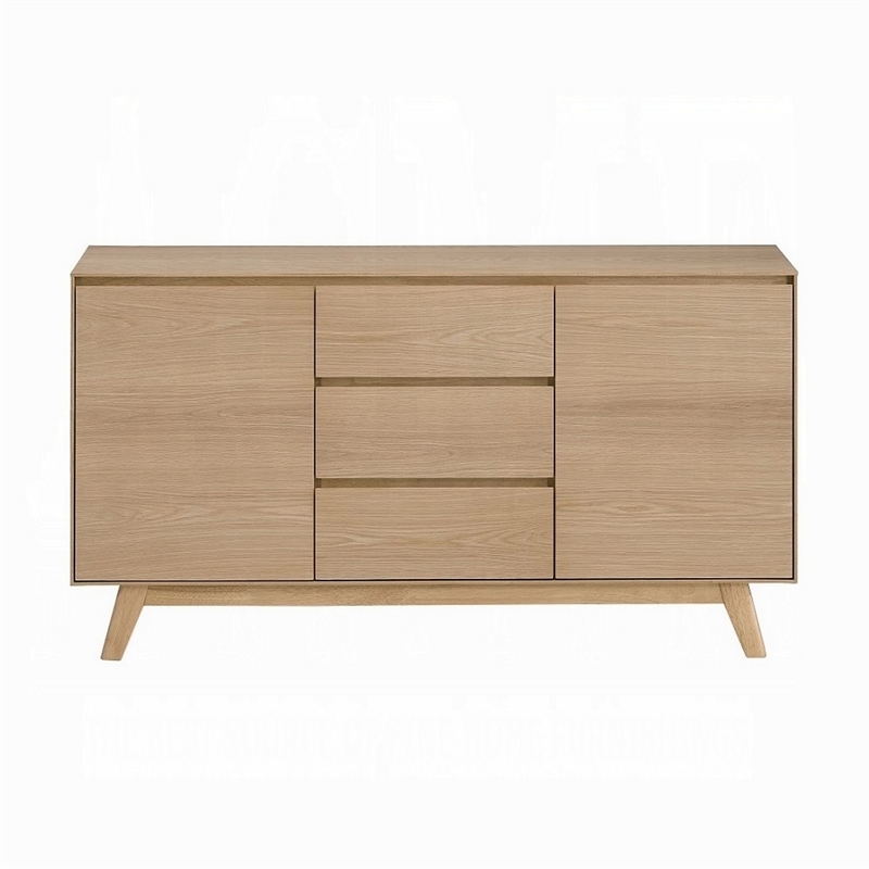 Semi Sideboard Buffet Console- 3 Drawers- 2 Cabinets- Oak Brown Wood