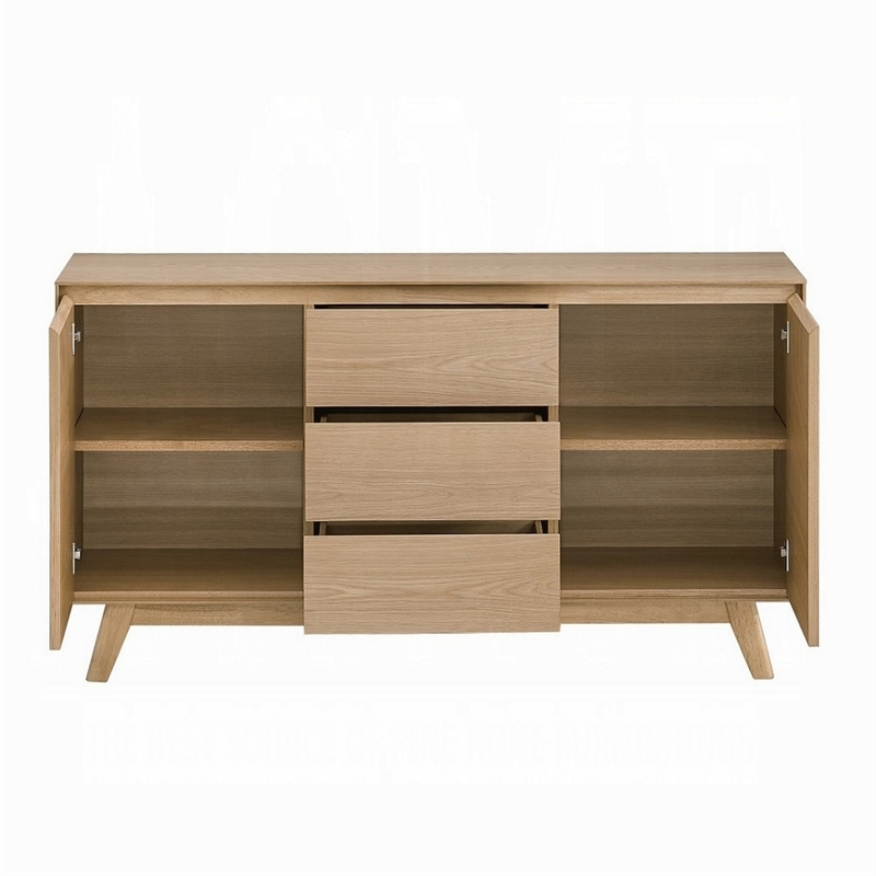 Semi Sideboard Buffet Console- 3 Drawers- 2 Cabinets- Oak Brown Wood