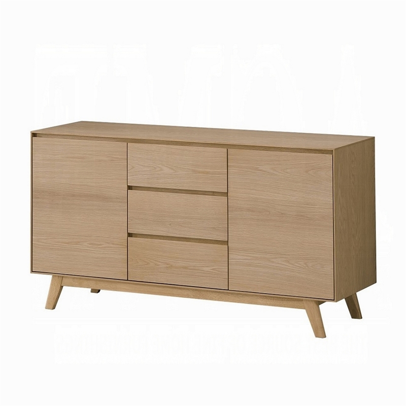 Semi Sideboard Buffet Console- 3 Drawers- 2 Cabinets- Oak Brown Wood