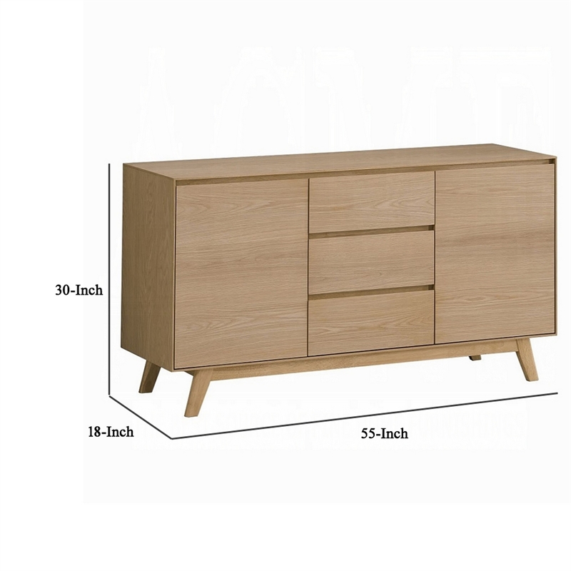Semi Sideboard Buffet Console- 3 Drawers- 2 Cabinets- Oak Brown Wood