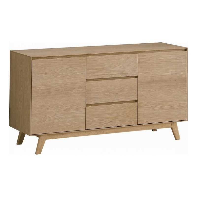 Semi Sideboard Buffet Console- 3 Drawers- 2 Cabinets- Oak Brown Wood