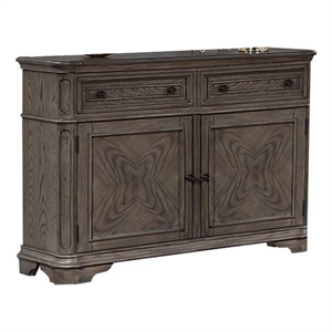Sideboard Buffet Cabinet- 2 Storage Drawers- 56 Inch Oak Brown Wood