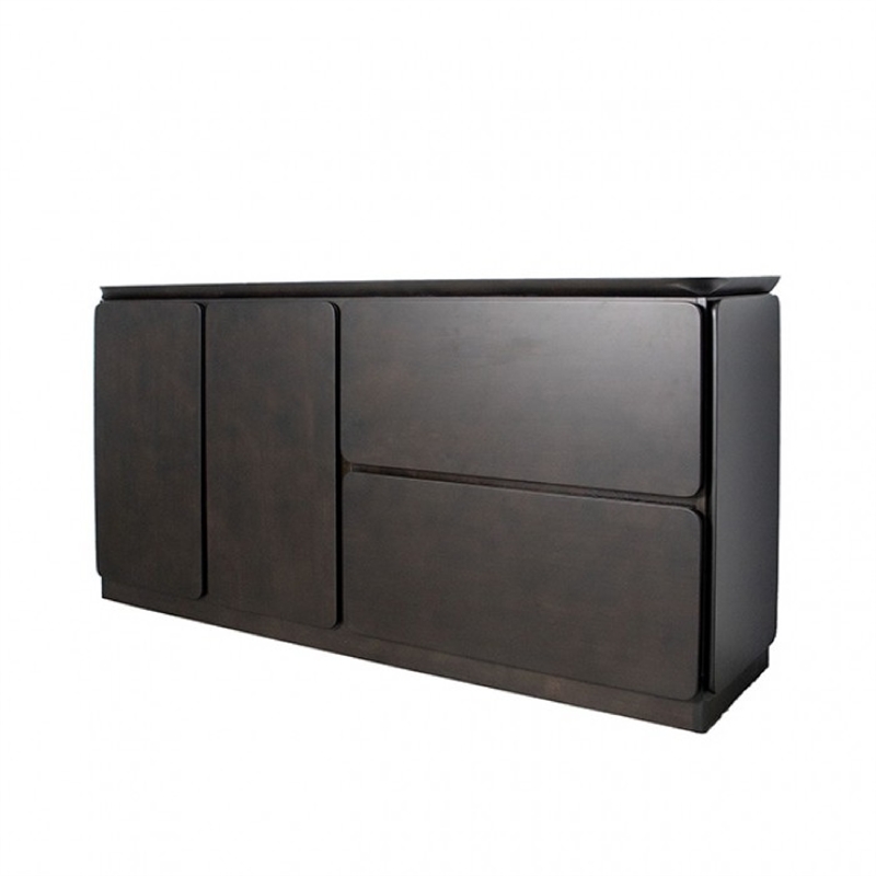 Ziva Sideboard Buffet Console- Drawers Doors- 71 Inch Black Solid Wood