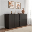Ziva Sideboard Buffet Console- Drawers Doors- 71 Inch Black Solid Wood