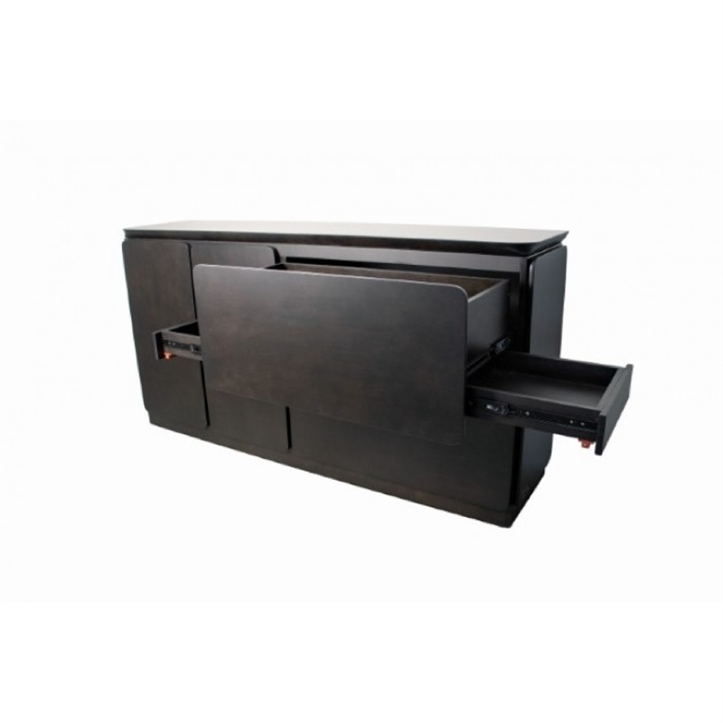 Ziva Sideboard Buffet Console- Drawers Doors- 71 Inch Black Solid Wood