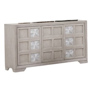 Diaz Sideboard Buffet Console- 3 Doors- Sunburst Pattern- Light Gray