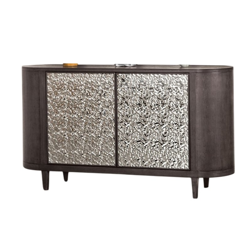 Zoko Sideboard Buffet Console- 2 Doors- Chrome- Ash Gray Wood 60 Inch