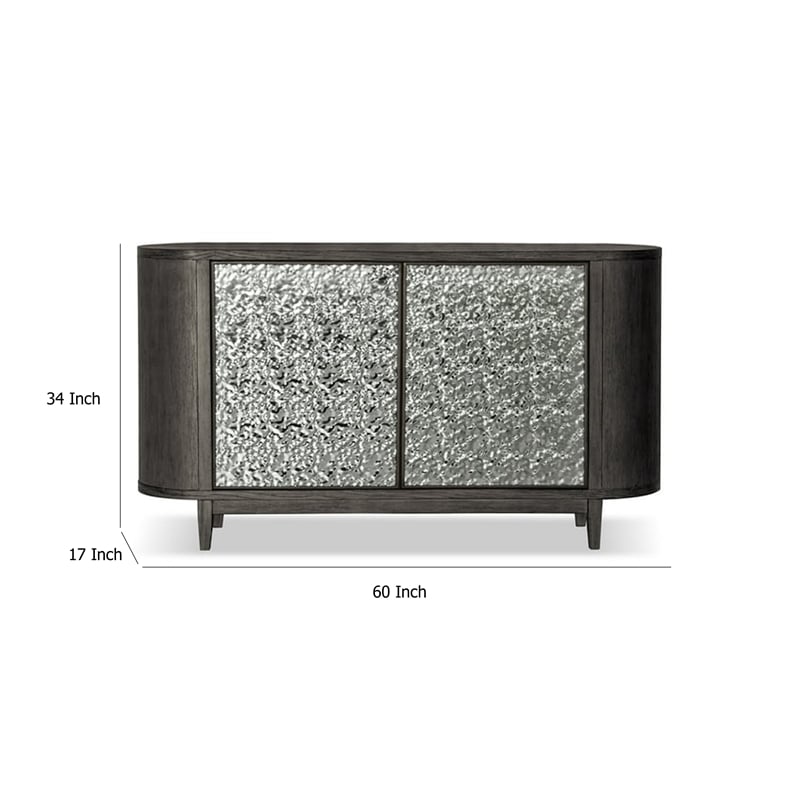 Zoko Sideboard Buffet Console- 2 Doors- Chrome- Ash Gray Wood 60 Inch