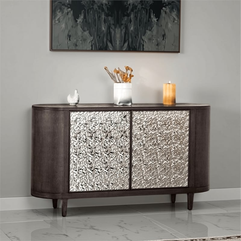 Zoko Sideboard Buffet Console- 2 Doors- Chrome- Ash Gray Wood 60 Inch