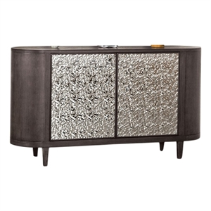 Zoko Sideboard Buffet Console- 2 Doors- Chrome- Ash Gray Wood 60 Inch