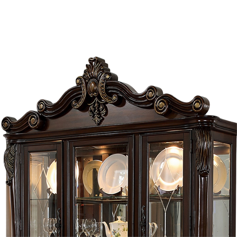 Zenie Buffet Cabinet and Hutch- Classic Carved- Cherry Brown Solid Wood