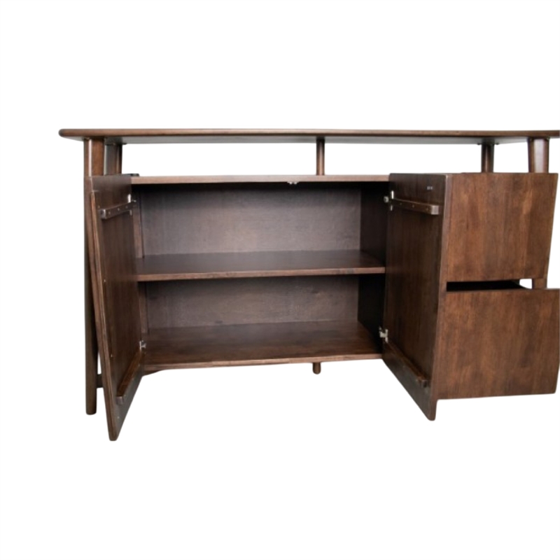 Ziva Sideboard Buffet Console- 2 Drawers and Doors- Brown Wood 67 Inch