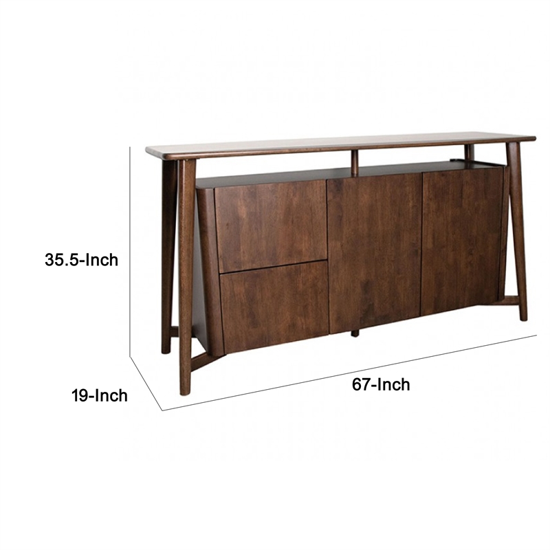 Ziva Sideboard Buffet Console- 2 Drawers and Doors- Brown Wood 67 Inch