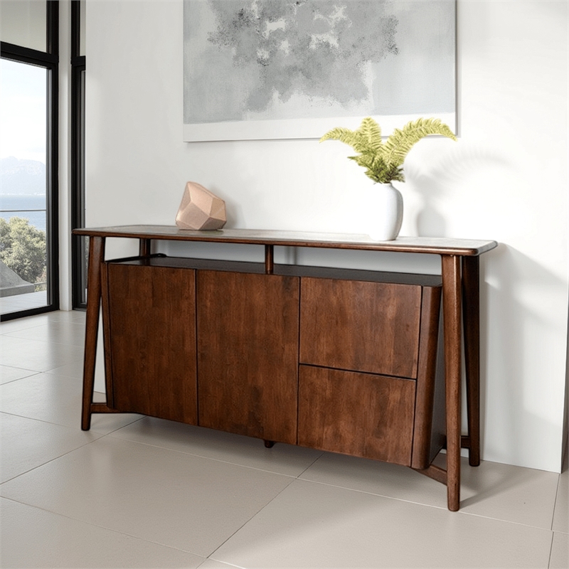 Ziva Sideboard Buffet Console- 2 Drawers and Doors- Brown Wood 67 Inch