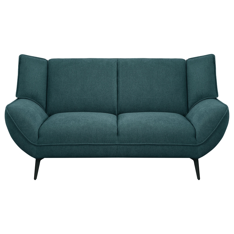 Toer 68 Inch Plush Loveseat-Flared Arms-Teal Blue Fabric-Black Metal