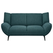 Toer 68 Inch Plush Loveseat-Flared Arms-Teal Blue Fabric-Black Metal