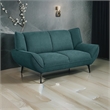 Toer 68 Inch Plush Loveseat-Flared Arms-Teal Blue Fabric-Black Metal