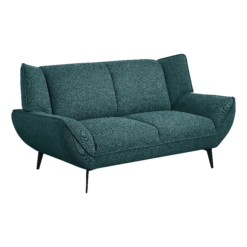 Toer 68 Inch Plush Loveseat-Flared Arms-Teal Blue Fabric-Black Metal