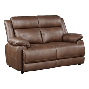 Ellen Loveseat-Brown Faux Leather-Foam Cushions-Pillow Top Arms-63 Inch