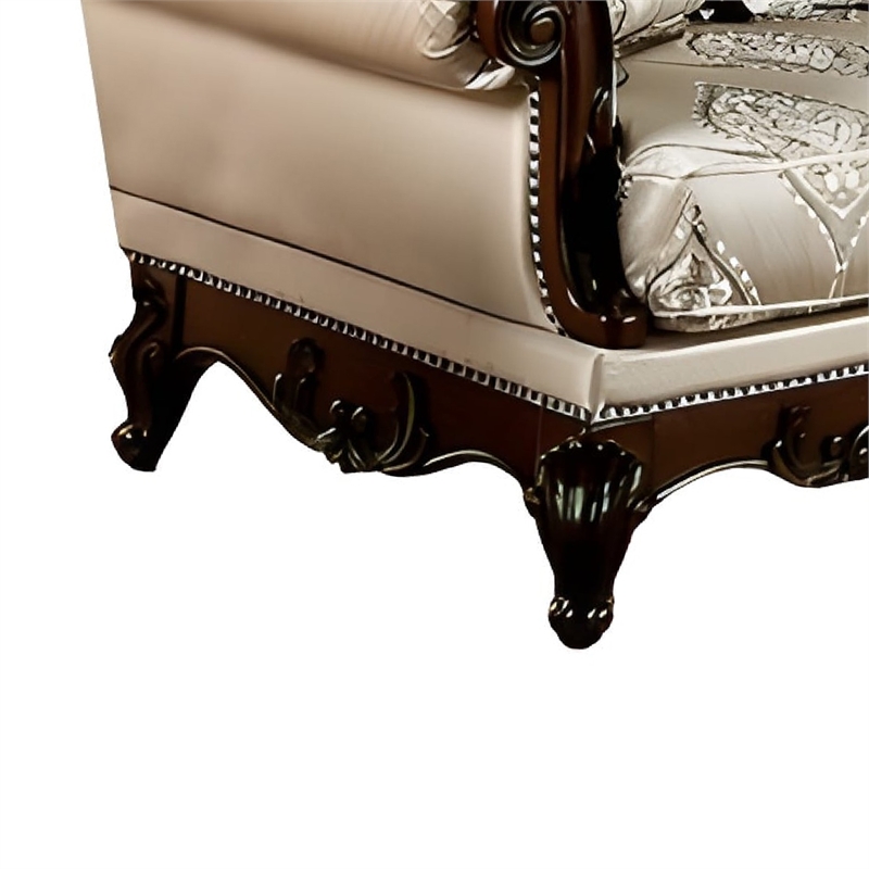 Vera Loveseat-Tufted Beige-Rolled Arms-Cherry Brown Solid Wood-70 Inch