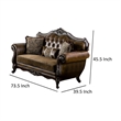 Sena Loveseat-Faux Leather-Rolled Arms-Cherry Brown Solid Wood-74 Inch