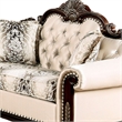 Catie 66 Inch Loveseat-Beige-Nailhead Trim-Cherry Brown Solid Wood