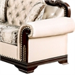 Catie 66 Inch Loveseat-Beige-Nailhead Trim-Cherry Brown Solid Wood