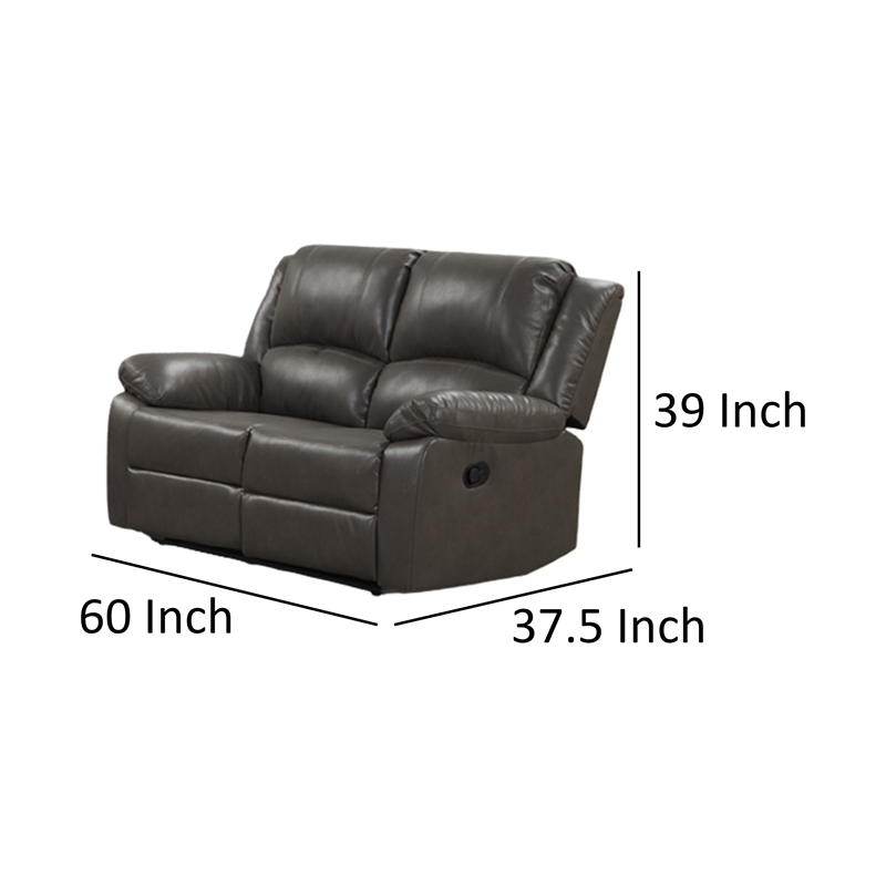 Lizzy Loveseat-Manual Reclining 60 Inch-Pillow Top Arms-Gray Leather