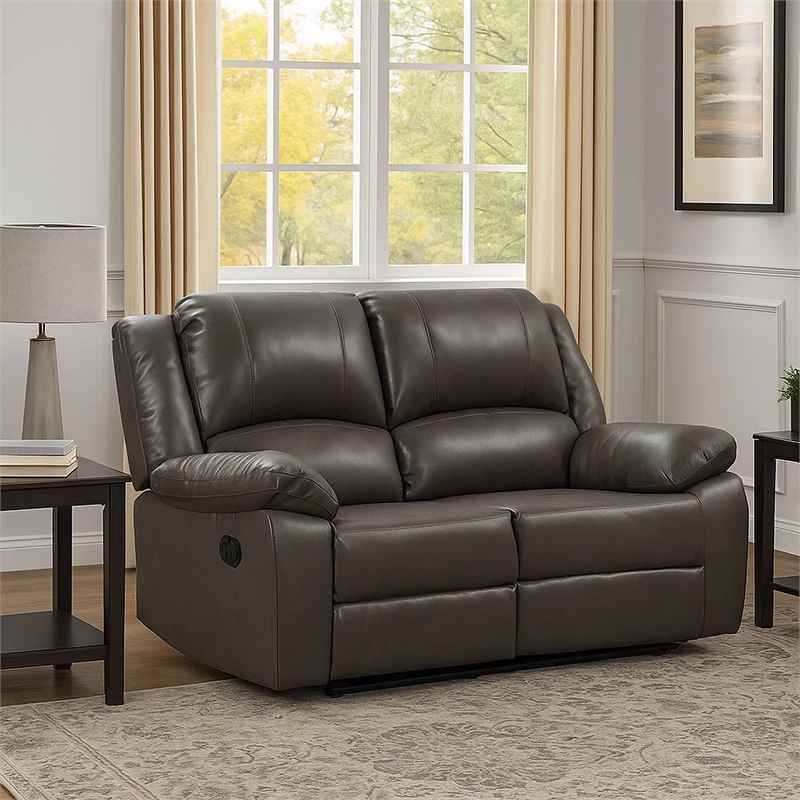 Lizzy Loveseat-Manual Reclining 60 Inch-Pillow Top Arms-Gray Leather