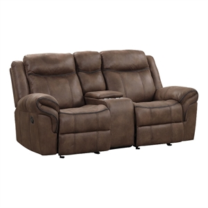 Arisa Loveseat-Brown Faux Leather-Storage Console and Cupholders-79 Inch