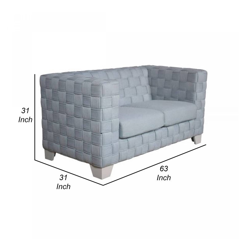 Reah Loveseat-Knitted Light Blue Chenille-White Wood Legs-63 Inch