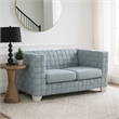 Reah Loveseat-Knitted Light Blue Chenille-White Wood Legs-63 Inch