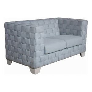 Reah Loveseat-Knitted Light Blue Chenille-White Wood Legs-63 Inch