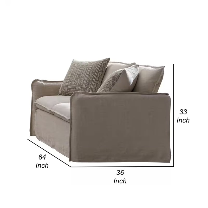 Savoir Loveseat-2 Accent Pillows-Plush Modern Beige Linen-64 Inch