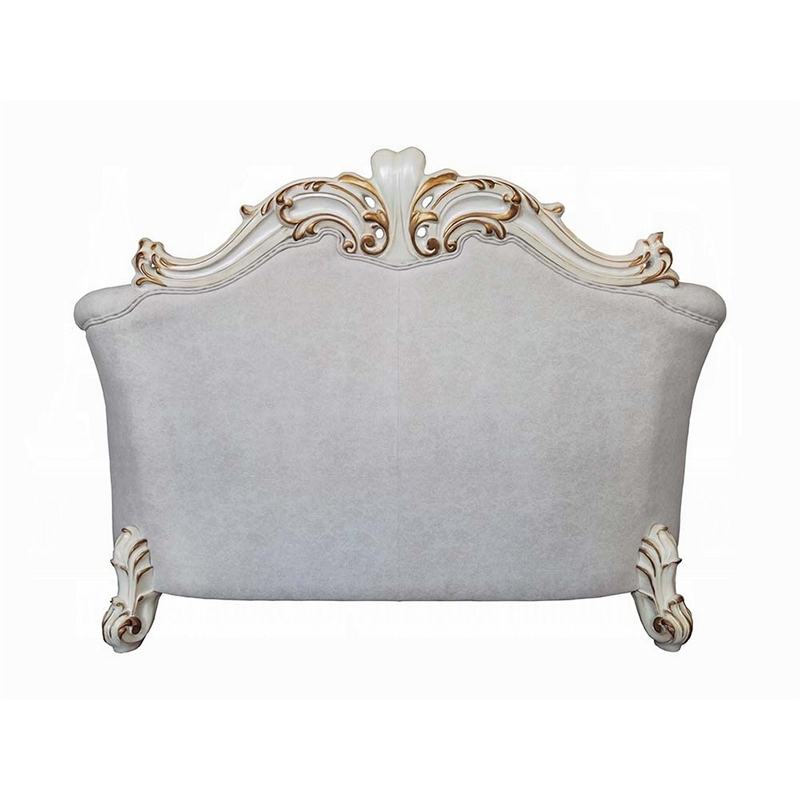 Antoine Loveseat-4 Pillows-Ivory Fabric Antique Pearl Wood-66 Inch