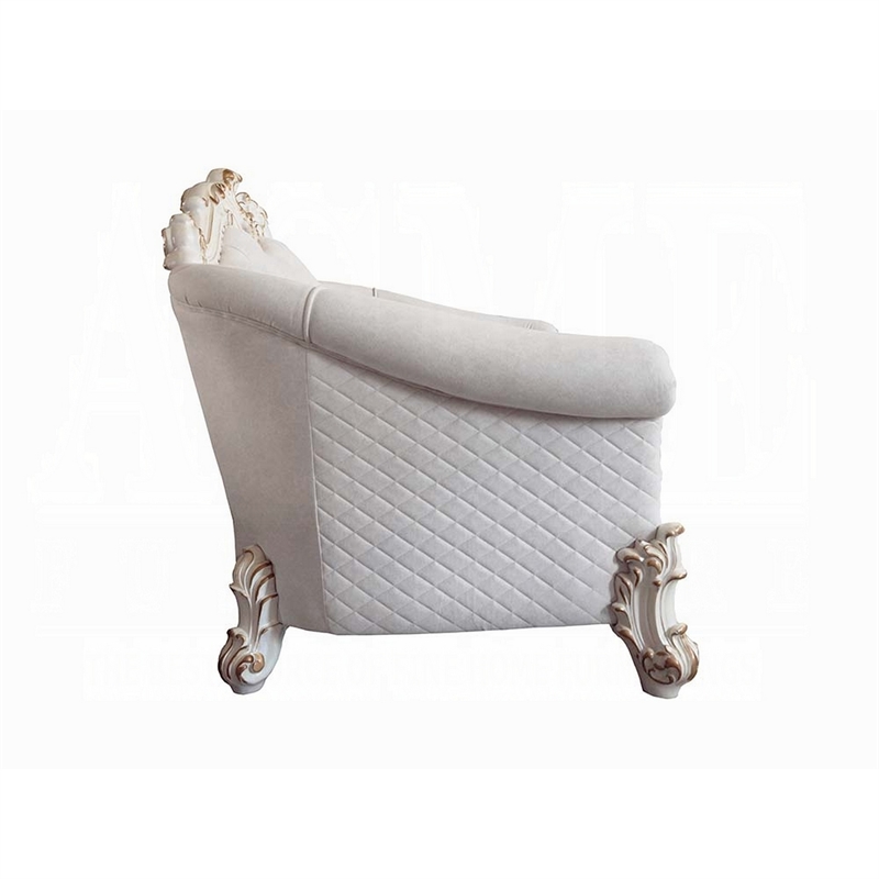 Antoine Loveseat-4 Pillows-Ivory Fabric Antique Pearl Wood-66 Inch